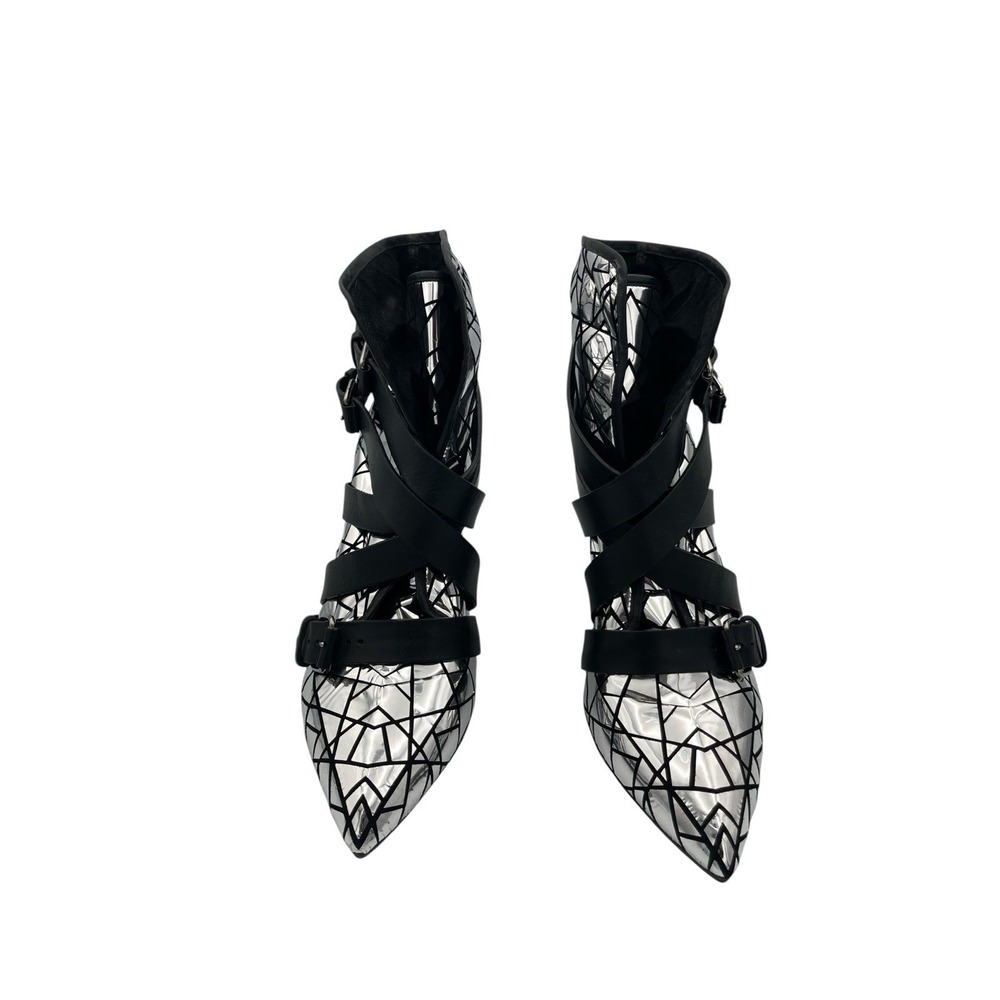 Balmain Jackie Mosaic Silver Mirrored Strappy Stiletto Ankle Boots EU 40 US 10 - Picture 4 of 13